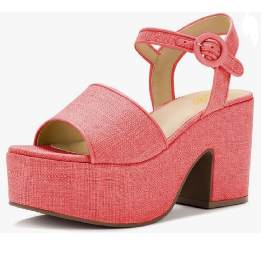 Pazzion Pink Chunky High Heel Platform Sandals Open Toe Ankle Strap Buckle Shoes